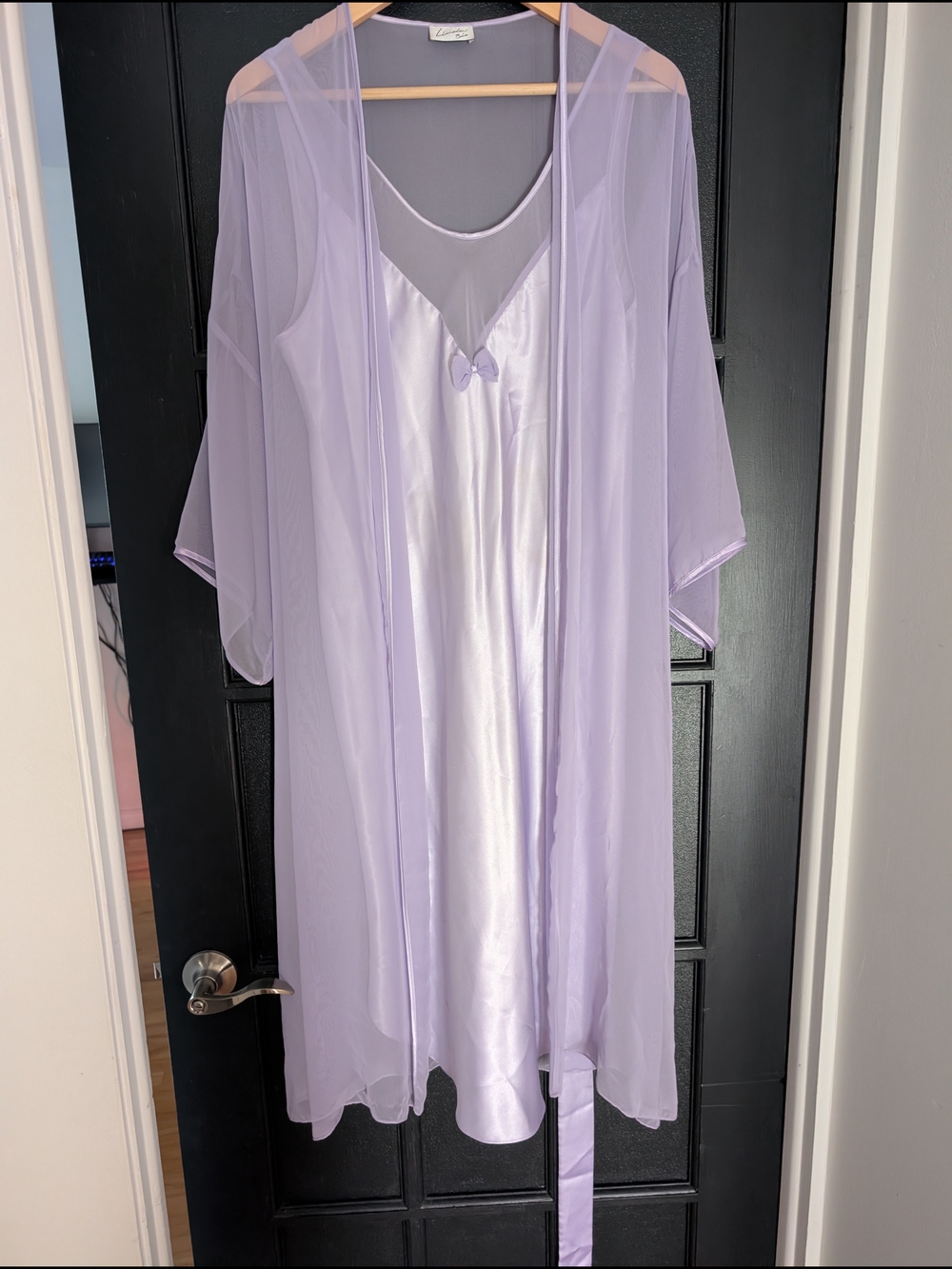 Linda Bis Lavender Satin Chemise with Sheer Robe Set